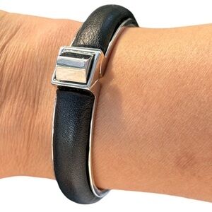 Vince Camuto leather and silver clamper bracelet with a modernist twist